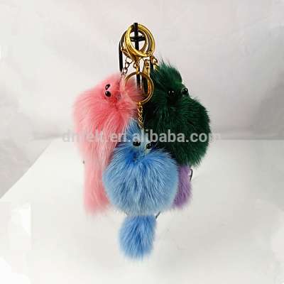 Colorful Rabbit faurx Fur Ball poom pooms Keychain for Bag Car Key