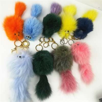 high quality rabbit fur ball pom pom keychain for handbag